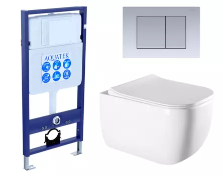 Комплект 3 в 1 инсталляция Акватек Standart 50 + Унитаз подвесной Vincea Form VT1-35 с кнопкой хром матовой INS-0000012 + VT1-35 + KDI-0000011