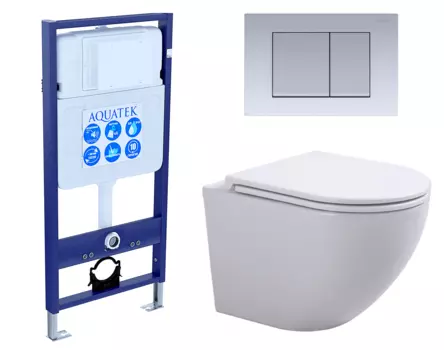 Комплект 3 в 1 инсталляция Акватек Standart 50 + Подвесной унитаз SinteSi EVI с кнопкой хром матовой INS-0000012 + SIN-TS-EVI-151 + KDI-0000011
