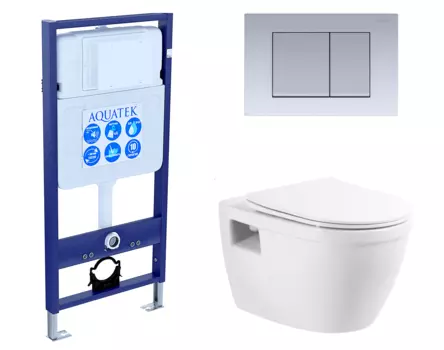 Комплект 3 в 1 инсталляция Акватек Standart 50 + Унитаз подвесной BelBagno Loto BB070CHR/SC с кнопкой хром матовой INS-0000012 + BB070CHR/SC + KDI-0000011