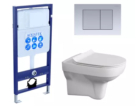 Комплект 3 в 1 инсталляция Акватек Standart 50 + Унитаз подвесной Cersanit City New clean on с кнопкой хром матовой INS-0000012 + S-MZ-CITY-COn-S-DL-w + KDI-0000011