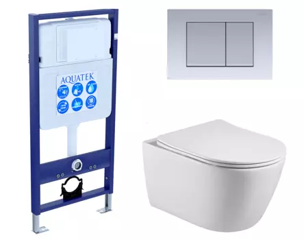 Комплект 3 в 1 инсталляция Акватек Standart 50 + Унитаз подвесной Акватек Вега AQ1905-00 с кнопкой хром матовой INS-0000012 + AQ1905-00 + KDI-0000011