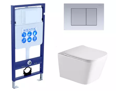 Комплект 3 в 1 инсталляция Акватек Standart 50 + Унитаз подвесной SantiLine SL-5007 с кнопкой хром матовой INS-0000012 + SL-5007 + KDI-0000011