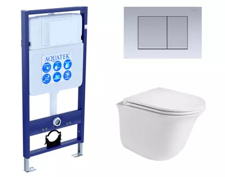 Комплект 3 в 1 инсталляция Акватек Standart 50 + Подвесной унитаз WeltWasser Telbach 004 GL-WT с кнопкой хром матовой INS-0000012 + 10000003668 + KDI-0000011