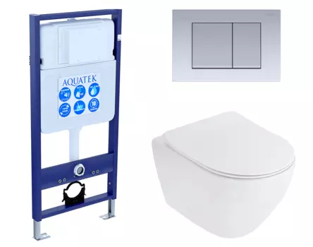 Комплект 3 в 1 инсталляция Акватек Standart 50 + Унитаз подвесной Cezares Stylus CZR-513-TH-R с кнопкой хром матовой INS-0000012 + CZR-513-TH-R + CZR-2011-SC + KDI-0000011