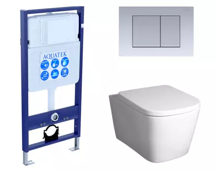 Комплект 3 в 1 инсталляция Акватек Standart 50 + Унитаз подвесной BelBagno Albano BB120CHR с кнопкой хром матовой INS-0000012 + BB120CHR + BB120SC + KDI-0000011