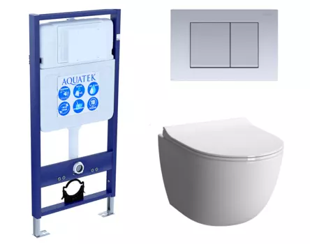 Комплект 3 в 1 инсталляция Акватек Standart 50 + Унитаз подвесной VitrA Sento 7748В003-0075 с кнопкой хром матовой INS-0000012 + 7748B003-0075 + 130-003-009 + KDI-0000011