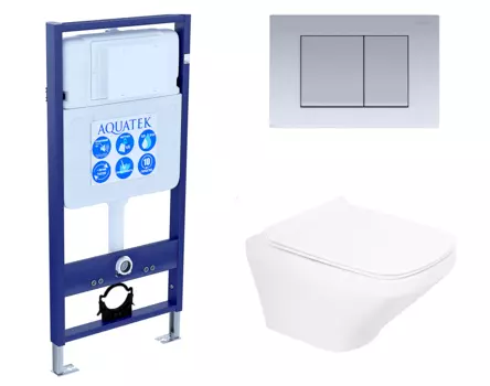 Комплект 3 в 1 инсталляция Акватек Standart 50 + Унитаз подвесной BelBagno Sela BB3201CHR с кнопкой хром матовой INS-0000012 + BB3201CHR + BB3201SC + KDI-0000011