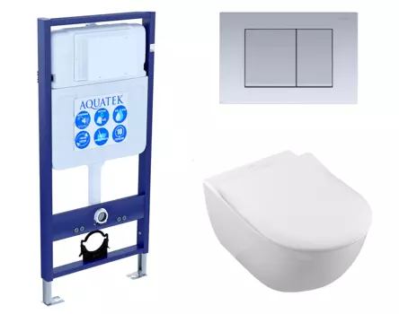 Комплект 3 в 1 инсталляция Акватек Standart 50 + Унитаз подвесной Villeroy & Boch Subway 2.0 с кнопкой хром матовой INS-0000012 + 5614R201 + KDI-0000011