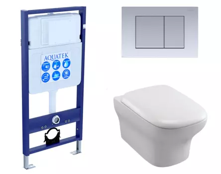 Комплект 3 в 1 инсталляция Акватек Standart 50 + Унитаз подвесной Jacob Delafon Vox EDM102-00 с кнопкой хром матовой INS-0000012 + EDM102-00 + E20142-00 + KDI-0000011