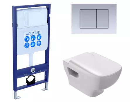 Комплект 3 в 1 инсталляция Акватек Standart 50 + Унитаз подвесной Jacob Delafon Struktura EDE102-00 с кнопкой хром матовой INS-0000012 + EDE102-00 + E20606-00 + KDI-0000011