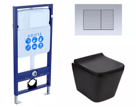 Комплект 3 в 1 инсталляция Акватек Standart 50 + Подвесной унитаз WeltWasser Gelbach 041 MT-BL черный с кнопкой хром матовой INS-0000012 + 10000008262 + KDI-0000011