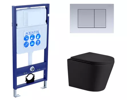 Комплект 3 в 1 инсталляция Акватек Standart 50 + Подвесной унитаз WeltWasser Salzbach 043 MT-BL черный с кнопкой хром матовой INS-0000012 + 10000008258 + KDI-0000011