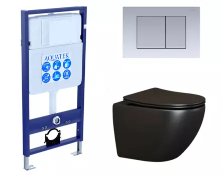 Комплект 3 в 1 инсталляция Акватек Standart 50 + Унитаз подвесной Ceramica Nova Metropol CN4002MB черный с кнопкой хром матовой INS-0000012 + CN4002MB + KDI-0000011