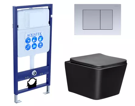 Комплект 3 в 1 инсталляция Акватек Standart 50 + Унитаз Vincea Q-Line VT1-12MB черный с кнопкой хром матовой INS-0000012 + VT1-12MB + KDI-0000011