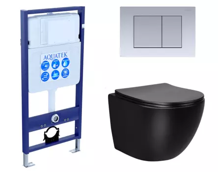 Комплект 3 в 1 инсталляция Акватек Standart 50 + Унитаз Vincea Globo VT1-14MB черный с кнопкой хром матовой INS-0000012 + VT1-14MB + KDI-0000011