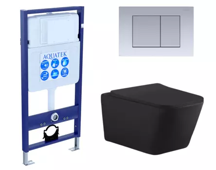 Комплект 3 в 1 инсталляция Акватек Standart 50 + Унитаз подвесной Aquanet Tavr-W BW 287011 черный с кнопкой хром матовой INS-0000012 + 287011 + KDI-00000011