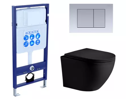 Комплект 3 в 1 инсталляция Акватек Standart 50 + Унитаз подвесной Weltwasser WW Merzbach 043 MT-BL черный с кнопкой хром матовой INS-0000012 + 10000008255 + KDI-0000011