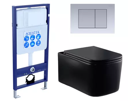 Комплект 3 в 1 инсталляция Акватек Standart 50 + Унитаз Vincea Ultra Rimless VT1-32MB черный с кнопкой хром матовой INS-0000012 + VT1-32MB + KDI-0000011