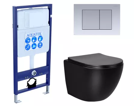 Комплект 3 в 1 инсталляция Акватек Standart 50 + Унитаз Vincea Globo VT1-14SMB черный с кнопкой хром матовой INS-0000012 + VT1-14SMB + KDI-0000011