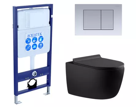 Комплект 3 в 1 инсталляция Акватек Standart 50 + Унитаз подвесной Aquanet Cetus 287008 черный с кнопкой хром матовой INS-0000012 + 287008 + KDI-0000011