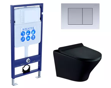 Комплект 3 в 1 инсталляция Акватек Standart 50 + Унитаз подвесной Esbano Aster ESUPASTEBM черный с кнопкой хром матовой INS-0000012 + ESUPASTEBM + KDI-0000011