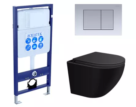 Комплект 3 в 1 инсталляция Акватек Standart 50 + Подвесной унитаз SinteSi EVI черный с кнопкой хром матовой INS-0000012 + SIN-TS-EVI-151BM + KDI-0000011