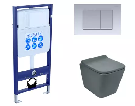 Комплект 3 в 1 инсталляция Акватек Standart 50 + Унитаз подвесной Weltwasser WW SK Gelbach 041 MT-GR серый с кнопкой хром матовой INS-0000012 + 10000008263 + KDI-0000011
