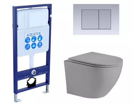 Комплект 3 в 1 инсталляция Акватек Standart 50 + Унитаз подвесной Weltwasser WW Merzbach 043 MT-GR серый с кнопкой хром матовой INS-0000012 + 10000003708 + KDI-0000011