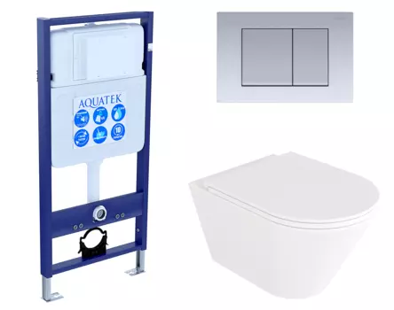 Комплект 3 в 1 инсталляция Акватек Standart 50 + Унитаз подвесной Enio Cento EN4280110 с кнопкой хром матовой INS-0000012 + EN4280110 + KDI-0000011