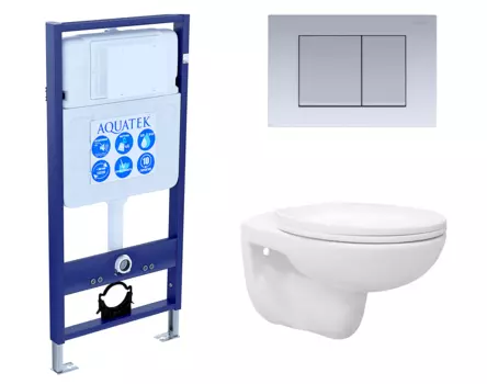 Комплект 3 в 1 инсталляция Акватек Standart 50 + Унитаз подвесной Enio Ekos EN0170571 с кнопкой хром матовой INS-0000012 + EN0170571 + KDI-0000011