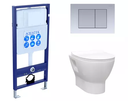 Комплект 3 в 1 инсталляция Акватек Standart 50 + Унитаз подвесной Enio Nativo EN1270551 с кнопкой хром матовой INS-0000012 + EN1270551 + KDI-0000011