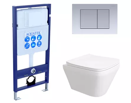 Комплект 3 в 1 инсталляция Акватек Standart 50 + Унитаз подвесной Enio Vicino EN9170544 с кнопкой хром матовой INS-0000012 + EN9170544 + KDI-0000011