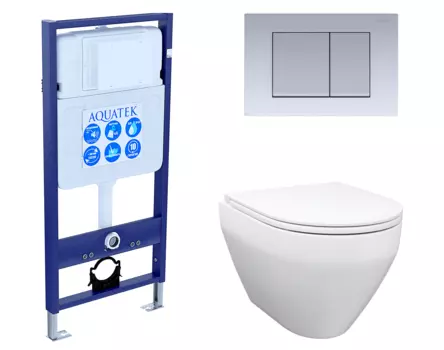 Комплект 3 в 1 инсталляция Акватек Standart 50 + Унитаз подвесной Enio Cono EN2870522 с кнопкой хром матовой INS-0000012 + EN2870522 + KDI-0000011