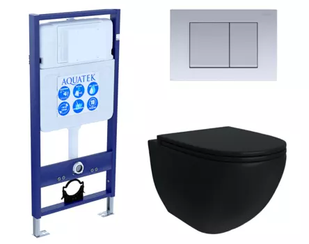 Комплект 3 в 1 инсталляция Акватек Standart 50 + Унитаз подвесной Enio Unico BL EN4105055 черный с кнопкой хром матовой INS-0000012 + EN4105055 + KDI-0000011