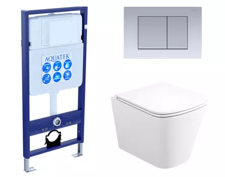 Комплект 3 в 1 инсталляция Акватек Standart 50 + Унитаз подвесной Enio Binario Tornado EN4180237 с кнопкой хром матовой INS-0000012 + EN4180237 + KDI-0000011