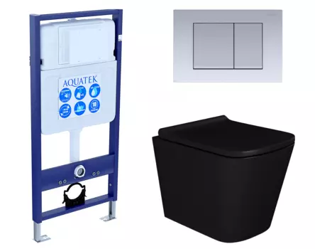 Комплект 3 в 1 инсталляция Акватек Standart 50 + Унитаз подвесной Enio Binario BL EN4180225 черный с кнопкой хром матовой INS-0000012 + EN4180225 + KDI-0000011