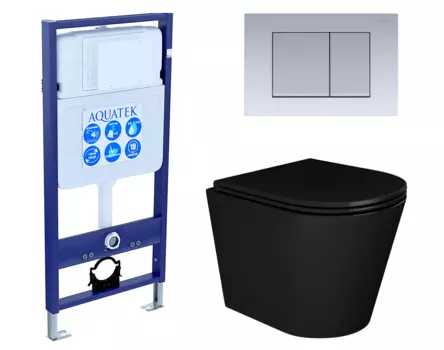 Комплект 3 в 1 инсталляция Акватек Standart 50 + Унитаз подвесной Enio Cento BL EN4280035 черный с кнопкой хром матовой INS-0000012 + EN4280035 + KDI-0000011