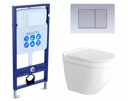 Комплект 3 в 1 инсталляция Акватек Standart 50 + Унитаз подвесной Enio Pulito EN1170052 с кнопкой хром матовой INS-0000012 + EN1170052 + KDI-0000011