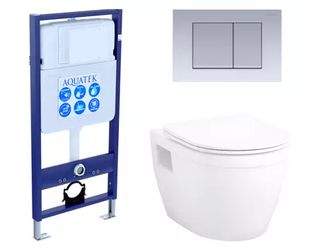 Комплект 3 в 1 инсталляция Акватек Standart 50 + Унитаз подвесной Enio Bolo EN8350034 с кнопкой хром матовой INS-0000012 + EN8350034 + KDI-0000011
