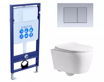 Комплект 3 в 1 инсталляция Акватек Standart 50 + Унитаз подвесной CeruttiSpa Sella PP 9738 с кнопкой хром матовой INS-0000012 + 9738 + KDI-0000011