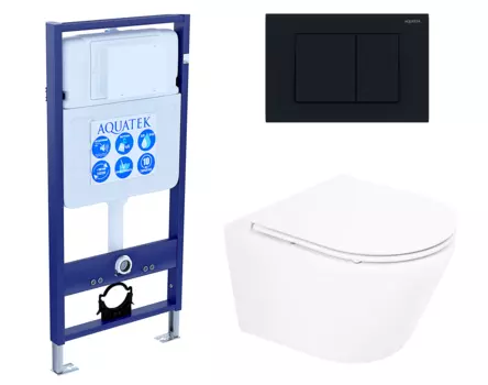 Комплект 3 в 1 инсталляция Акватек Standart 50 + Унитаз подвесной BelBagno Tre BB8001CHR/SC с кнопкой черной INS-0000012 + BB8001CHR/SC + KDI-0000012