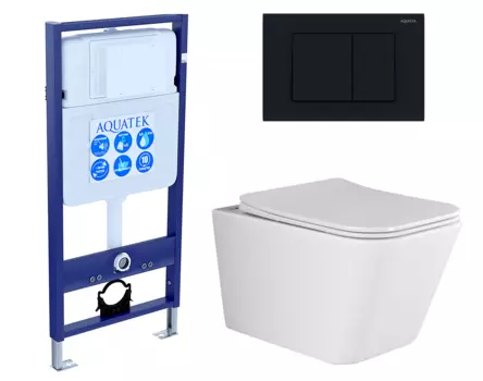 Комплект 3 в 1 инсталляция Акватек Standart 50 + Унитаз подвесной Ceramica Nova Metric Rimless CN3007 с кнопкой черной INS-0000012 + CN3007 + KDI-0000012