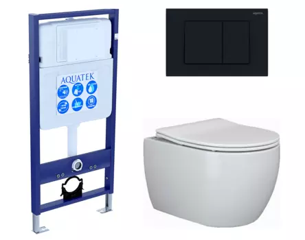 Комплект 3 в 1 инсталляция Акватек Standart 50 + Унитаз подвесной Ceramica Nova Play CN3001 с кнопкой черной INS-0000012 + CN3001 + KDI-0000012