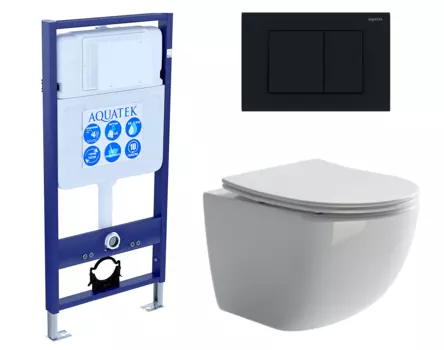 Комплект 3 в 1 инсталляция Акватек Standart 50 + Унитаз подвесной Ceramica Nova Forma CN3009 с кнопкой черной INS-0000012 + CN3009 + KDI-0000012