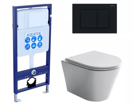 Комплект 3 в 1 инсталляция Акватек Standart 50 + Унитаз подвесной Ceramica Nova Forma CN3011 с кнопкой черной INS-0000012 + CN3011 + KDI-0000012