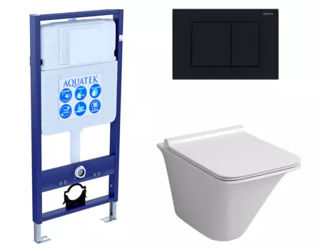 Комплект 3 в 1 инсталляция Акватек Standart 50 + Унитаз подвесной Grossman GR-4413S с кнопкой черной INS-0000012 + GR-4413S + KDI-0000012