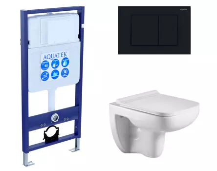 Комплект 3 в 1 инсталляция Акватек Standart 50 + Подвесной унитаз WeltWasser Kehlbach 004 GL-WT с кнопкой черной INS-0000012 + 10000003810 + KDI-0000012