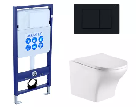 Комплект 3 в 1 инсталляция Акватек Standart 50 + Подвесной унитаз WeltWasser Odenbach 004 GL-WT с кнопкой черной INS-0000012 + 10000003704 + KDI-0000012