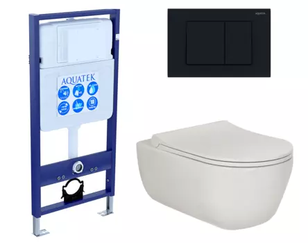 Комплект 3 в 1 инсталляция Акватек Standart 50 + Унитаз подвесной Berges Wasserhaus Ego XL 082118 с кнопкой черной INS-0000012 + 082118 + KDI-0000012
