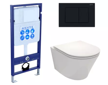 Комплект 3 в 1 инсталляция Акватек Standart 50 + Унитаз подвесной Jacob Delafon Rodin+ EDY102-00 с кнопкой черной INS-0000012 + EDY102-00 + KDI-0000012